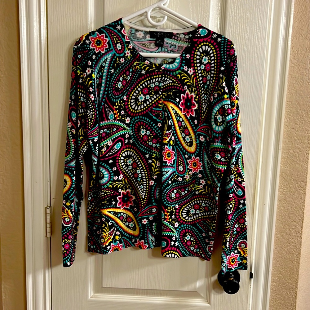 Beautiful multi colored paisley cardigan sweater, new without tags